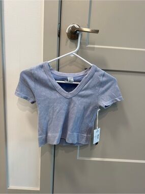 Ribbed V-Neck Cropped Tee in Light Lavender